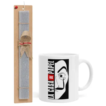 La casa de papel vertical, Easter Set, Ceramic Cup (330ml) & Easter aromatic flat candle (30cm) (GRAY)