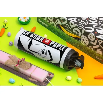 La casa de papel vertical, Πασχαλινή Λαμπάδα με Travel Tumbler θερμό με διπλό καπάκι (600ml, BPA free) & κερί αρωματικό πλακέ (30cm) (ΡΟΖ)