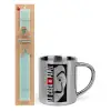 Easter Set, metallic thermal cup (300ml) & aromatic flat Easter candle (30cm) (TURQUOISE)