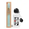 Easter Set, metallic aluminum water bottle (500ml) & scented flat candle (30cm) (TURQUOISE)