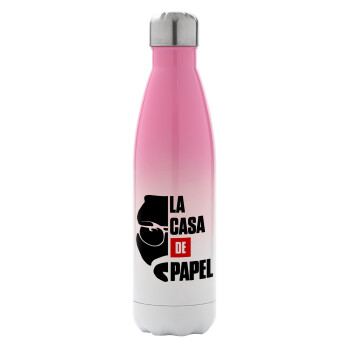La casa de papel, Metal mug thermos Pink/White (Stainless steel), double wall, 500ml