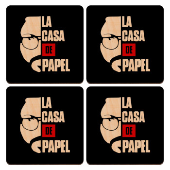 La casa de papel, ΣΕΤ x4 Σουβέρ ξύλινα τετράγωνα plywood (9cm)