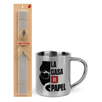 La casa de papel, Easter Set, metallic thermal cup (300ml) & Easter aromatic flat candle (30cm) (GRAY)