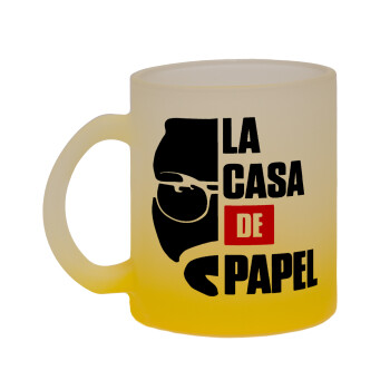 La casa de papel, Κούπα γυάλινη δίχρωμη με βάση το κίτρινο ματ, 330ml