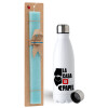 Easter Set, metallic stainless steel water bottle (750ml) & aromatic flat Easter candle (30cm) (TURQUOISE)