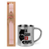 Easter Set, metallic thermal cup (300ml) & aromatic flat Easter candle (30cm) (PINK)
