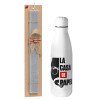 Easter Set, metallic stainless thermos bottle (500ml) & scented flat Easter candle (30cm) (GRAY)