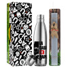 Easter Set, metallic stainless thermos flask (500ml) & scented flat Easter candle (30cm) (GRAY)