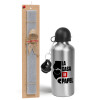 Easter Set, metallic silver aluminum water bottle (500ml) & aromatic flat Easter candle (30cm) (GRAY)