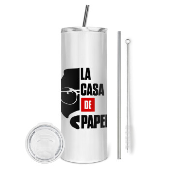 La casa de papel, Eco friendly stainless steel tumbler 600ml, with metal straw & cleaning brush