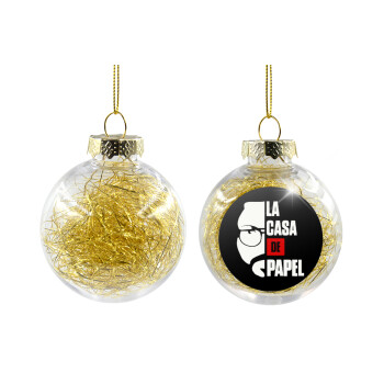 La casa de papel, Transparent Christmas tree ball ornament with gold filling 8cm