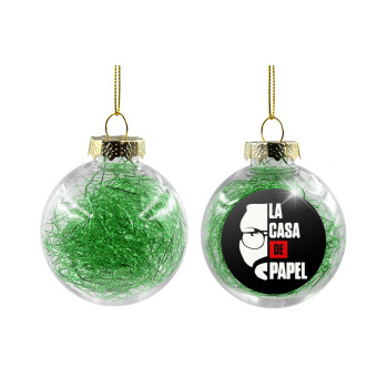 La casa de papel, Χριστουγεννιάτικη μπάλα δένδρου διάφανη με πράσινο γέμισμα 8cm