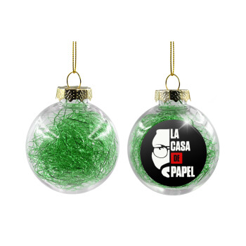 La casa de papel, Transparent Christmas tree ball ornament with green filling 8cm