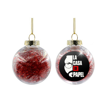 La casa de papel, Transparent Christmas tree ball ornament with red filling 8cm