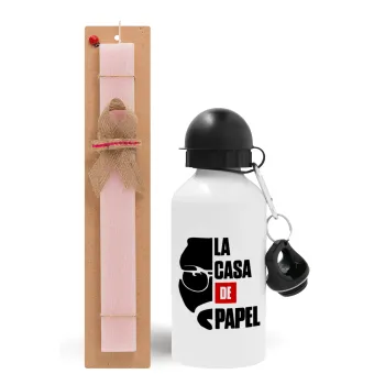 La casa de papel, Easter Set, metallic aluminum bottle (500ml) & aromatic flat Easter candle (30cm) (PINK)