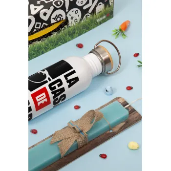 La casa de papel, Πασχαλινή Λαμπάδα με παγούρι μεταλλικό (620ml, stainless steel) & κερί αρωματικό πλακέ (30cm) (ΤΙΡΚΟΥΑΖ)