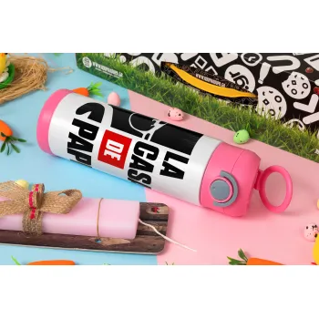 La casa de papel, Easter candle, Childrens hot water bottle, stainless steel, with safety straw, PINK (500ml)