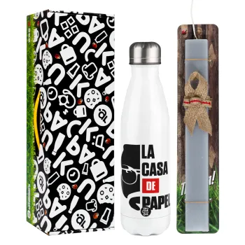 La casa de papel, Easter candle, metallic white thermos bottle (500ml) & aromatic flat candle (30cm) (GRAY)
