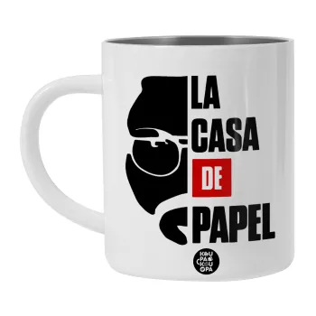 La casa de papel, BIG Mug Stainless steel double wall (450ml, White)