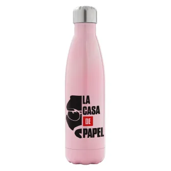 La casa de papel, Metal mug thermos Pink Iridiscent (Stainless steel), double wall, 500ml