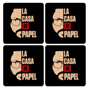 La casa de papel, ΣΕΤ x4 Σουβέρ ξύλινα τετράγωνα plywood (9cm)