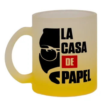 La casa de papel, Κούπα γυάλινη δίχρωμη με βάση το κίτρινο ματ, 330ml
