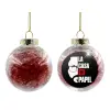 Transparent Christmas tree ball ornament with red filling 8cm