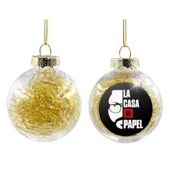 La casa de papel, Transparent Christmas tree ball ornament with gold filling 8cm