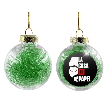 La casa de papel, Transparent Christmas tree ball ornament with green filling 8cm