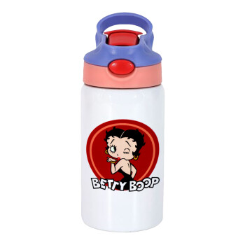 Betty Boop kiss, Children's hot water bottle, stainless steel, with safety straw, pink/purple (350ml)