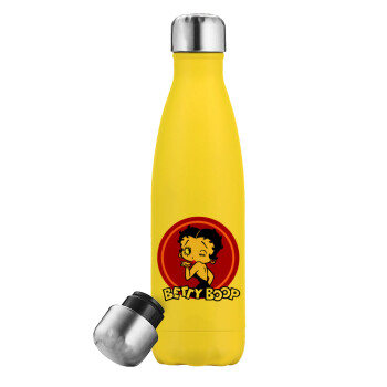 Betty Boop kiss, Μεταλλικό παγούρι θερμός Κίτρινος (Stainless steel), διπλού τοιχώματος, 500ml