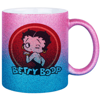 Betty Boop kiss, Κούπα Χρυσή/Μπλε Glitter, κεραμική, 330ml