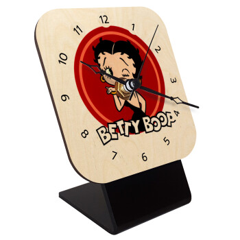 Betty Boop kiss, Quartz Table clock in natural wood (10cm)