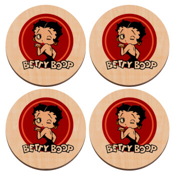 Betty Boop kiss, ΣΕΤ x4 Σουβέρ ξύλινα στρογγυλά plywood (9cm)