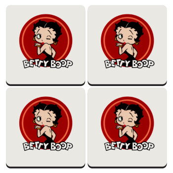 Betty Boop kiss, ΣΕΤ 4 Σουβέρ ξύλινα τετράγωνα (9cm)
