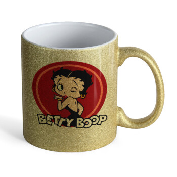 Betty Boop kiss, Κούπα Χρυσή Glitter που γυαλίζει, κεραμική, 330ml