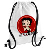 Betty Boop kiss, Τσάντα πλάτης πουγκί GYMBAG λευκή, με τσέπη (40x48cm) & χονδρά κορδόνια