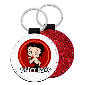 Betty Boop kiss, Μπρελόκ Δερματίνη, στρογγυλό ΚΟΚΚΙΝΟ (5cm)