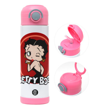 Betty Boop kiss, Children's hot water bottle, stainless steel, with safety straw, PINK (500ml)