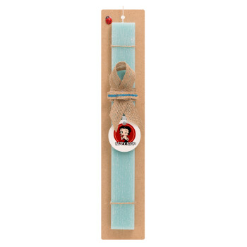 Betty Boop kiss, Πασχαλινό Σετ, ξύλινο μπρελόκ & πασχαλινή λαμπάδα αρωματική πλακέ (30cm) (ΤΙΡΚΟΥΑΖ)