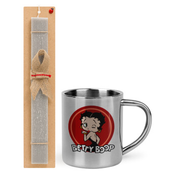 Betty Boop kiss, Easter Set, metallic thermal cup (300ml) & Easter aromatic flat candle (30cm) (GRAY)