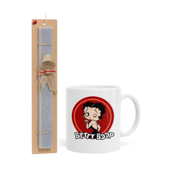 Betty Boop kiss, Πασχαλινό Σετ, Κούπα κεραμική (330ml) & πασχαλινή λαμπάδα αρωματική πλακέ (30cm) (ΓΚΡΙ)