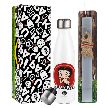 Betty Boop kiss, Easter candle, metallic white thermos bottle (500ml) & aromatic flat candle (30cm) (GRAY)