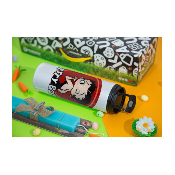 Betty Boop kiss, Easter candle,Travel Tumbler 2 Lids, with metal straw & cleaning brush & aromatic flat candle (30cm) (BLUE)