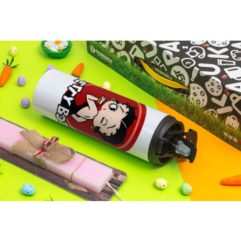 Betty Boop kiss, Πασχαλινή Λαμπάδα με Travel Tumbler θερμό με διπλό καπάκι (600ml, BPA free) & κερί αρωματικό πλακέ (30cm) (ΡΟΖ)