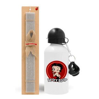 Betty Boop kiss, Easter Set, metallic aluminum water bottle (500ml) & aromatic flat Easter candle (30cm) (GRAY)