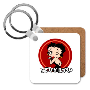 Betty Boop kiss, Μπρελόκ Ξύλινο τετράγωνο MDF