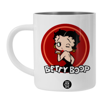 Betty Boop kiss, Λευκή Ανοξείδωτη Μεταλλική Κούπα 450ml - Διπλού Τοιχώματος 