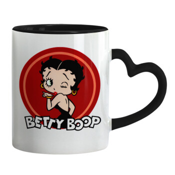 Betty Boop kiss, Κούπα καρδιά χερούλι μαύρη, κεραμική, 330ml