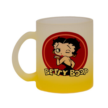 Betty Boop kiss, Κούπα γυάλινη δίχρωμη με βάση το κίτρινο ματ, 330ml